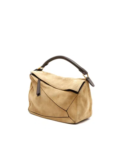 Loewe Medium Puzzle Suede Bag In Neutral