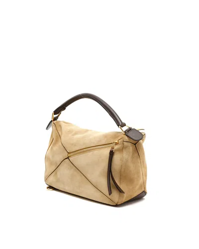 Loewe Medium Puzzle Suede Bag In Neutral