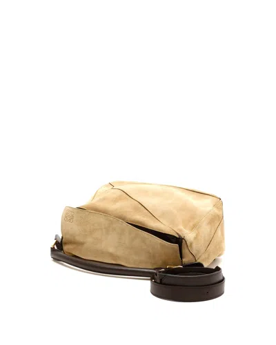 Loewe Medium Puzzle Suede Bag In Neutral