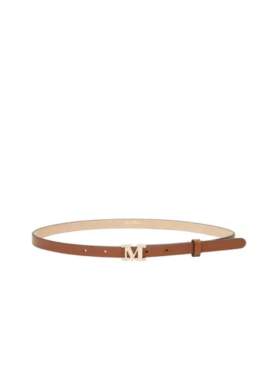 Max Mara Slim Monogram Leather Belt Adjustable Size In Brown
