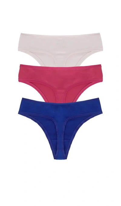 Natori Bliss Bare Cotton Thong 3-pack In Multi