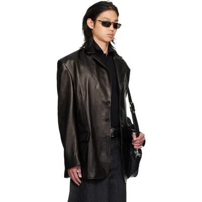 Lu'u Dan Black Oversized Tailored Leather Suit Jacket In Black