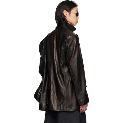 Lu'u Dan Black Oversized Tailored Leather Suit Jacket In Black