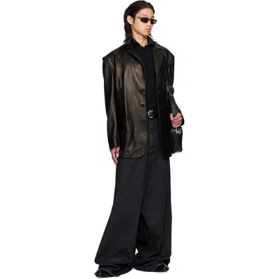Lu'u Dan Black Oversized Tailored Leather Suit Jacket In Black