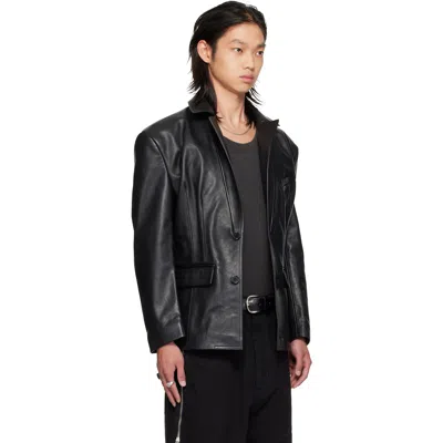 Lu'u Dan Black Cinched Leather Blazer In Black