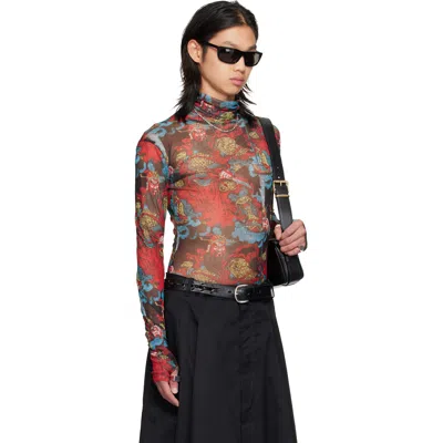 Lu'u Dan Red Masked Mesh Turtleneck In Red
