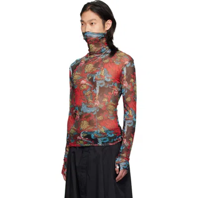 Lu'u Dan Red Masked Mesh Turtleneck In Red