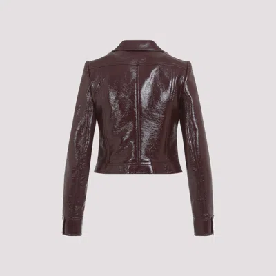 Courrèges Vinyl Blazer With Collared Neck And Long Sleeves In Brown
