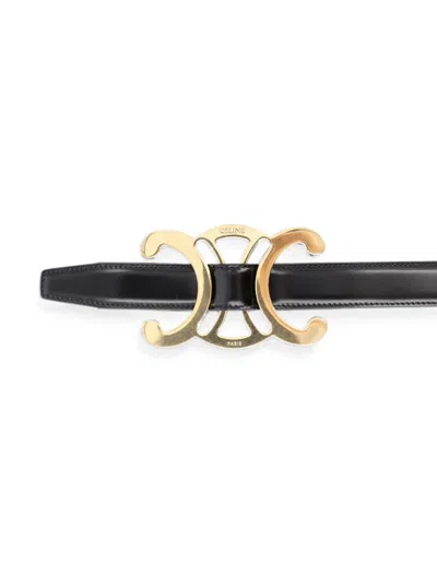 Celine Triomphe Core Leather Belt In Black