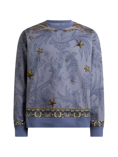 Etro Cotton-blend Sweatshirt With Placed Pegaso-print In Blue