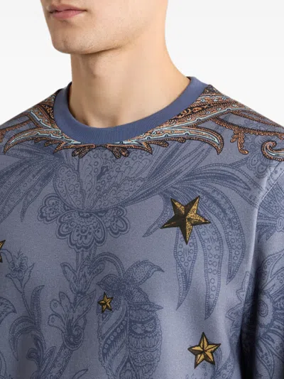 Etro Cotton-blend Sweatshirt With Placed Pegaso-print In Blue