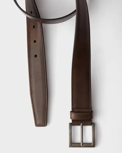 Prada Antiqued Leather Belt In Brown
