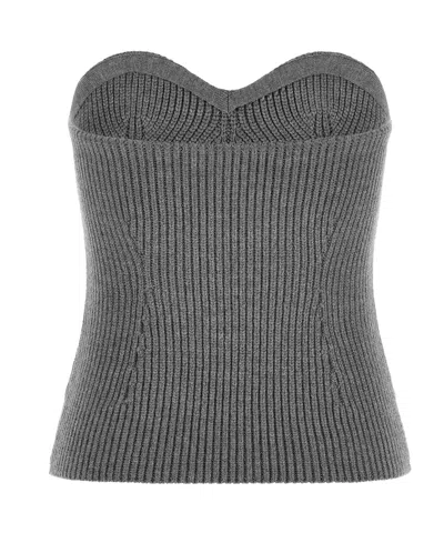 Jil Sander Strapless Ribbed Wool-blend Bustier Top In Gray