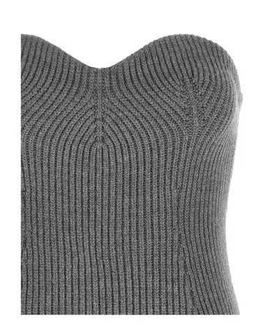 Jil Sander Strapless Ribbed Wool-blend Bustier Top In Gray