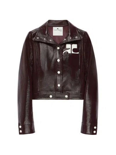 Courrèges Vinyl Blazer With Collared Neck And Long Sleeves In Burgundy