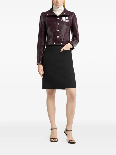 Courrèges Vinyl Blazer With Collared Neck And Long Sleeves In Burgundy