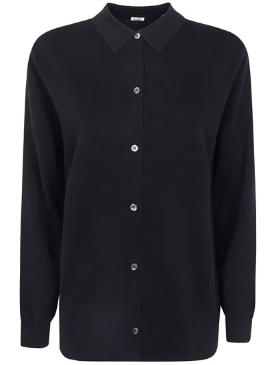 Aspesi Button-front Long-sleeve Knit Top In Black
