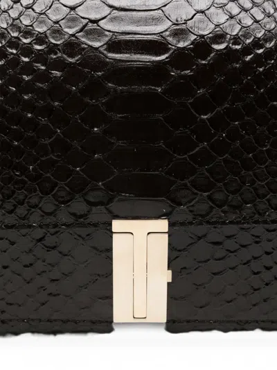 Tom Ford Semi Shiny Printed Python Chain Shoulder Bag In Black