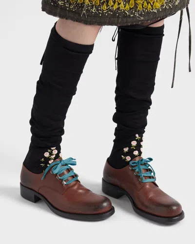 Prada Antiqued-leather Lace-up Shoes In Multi