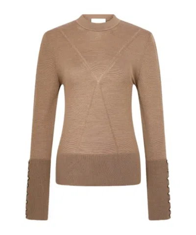 Rabanne Button-cuff Long-sleeve T-shirt In Brown