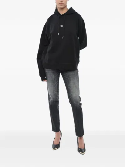 Dsquared2 Monogram-plaque Drawstring Hoodie In Black