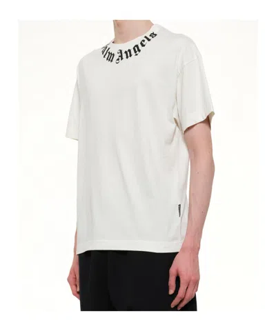 Palm Angels Neck Logo Printed T-shirt In White