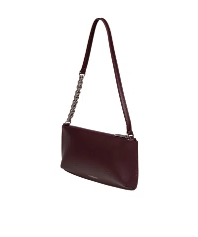 Off-white Jitney Flat Leather Shoulder Bag In Burgundy