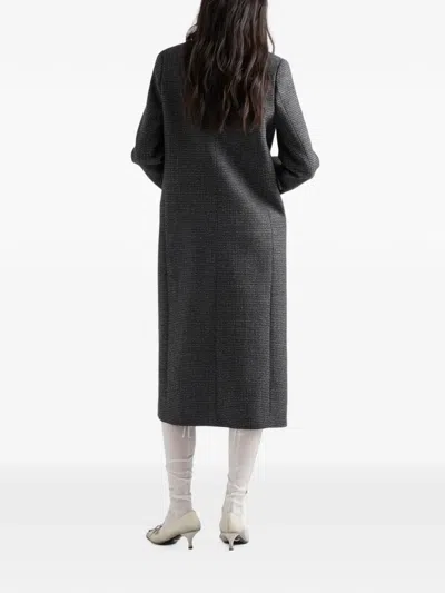 Prada Double-breasted Gingham-checked Mouliné Wool Coat In Gray