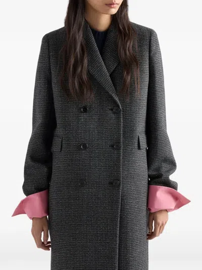 Prada Double-breasted Gingham-checked Mouliné Wool Coat In Gray
