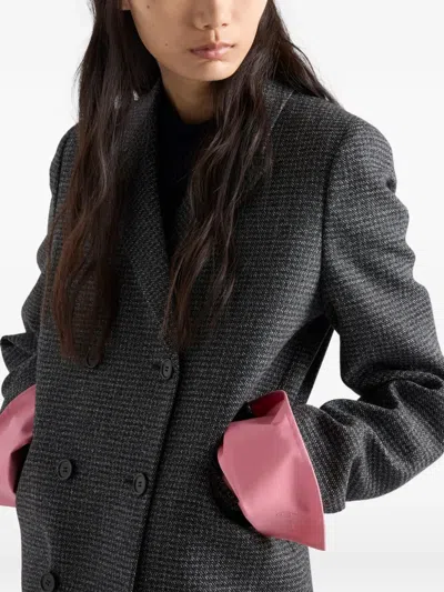 Prada Double-breasted Gingham-checked Mouliné Wool Coat In Gray