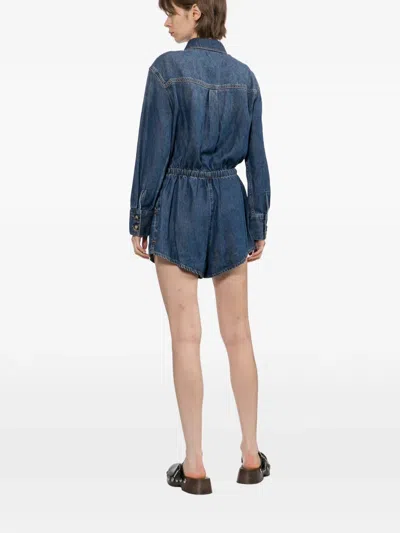 Self-portrait Drawstring-waist Button-front Playsuit In Blue