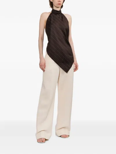 Helmut Lang Pinstripe-pattern Asymmetric-hem Top In Multi