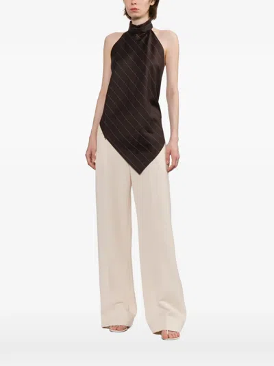 Helmut Lang Pinstripe-pattern Asymmetric-hem Top In Multi