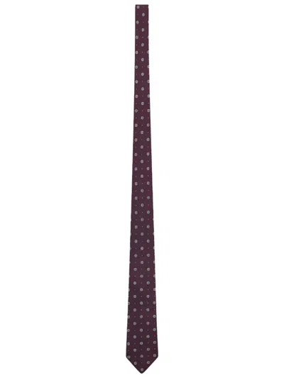 Saint Laurent Silk Jacquard Medallion Tie In Purple