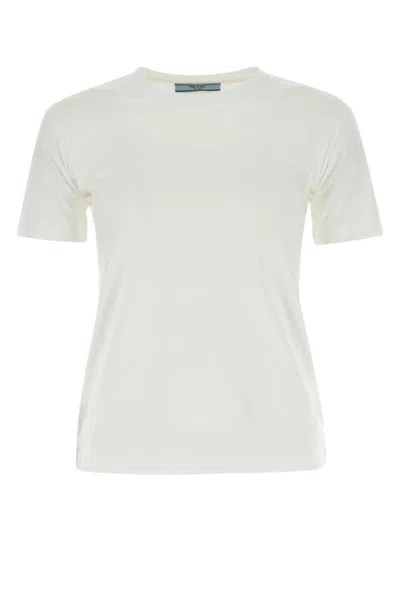 Prada White Solid Crew Neck T-shirt In White