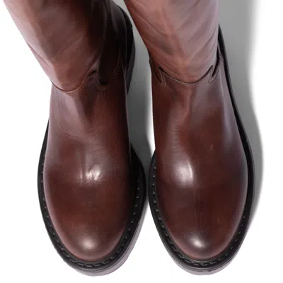 Miu Miu Logo Leather Boots In Brown