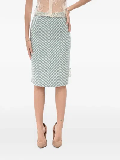 Off-white Herringbone-pattern Pencil Midi Skirt In Multi