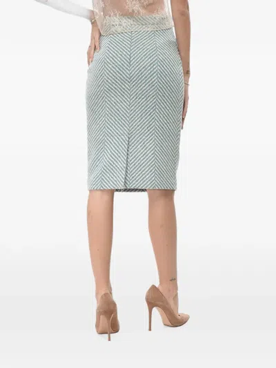 Off-white Herringbone-pattern Pencil Midi Skirt In Multi