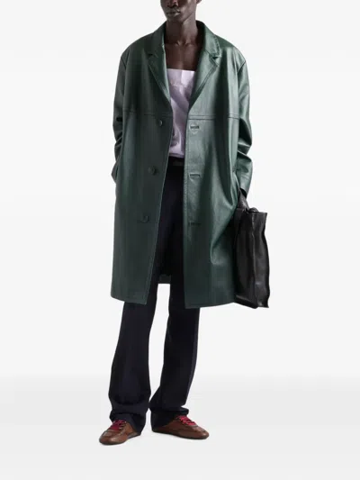 Prada Leather Coat In Green