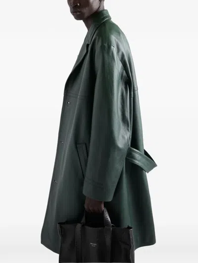 Prada Leather Coat In Green