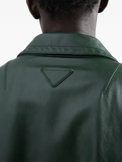 Prada Leather Coat In Green