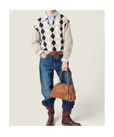 Miu Miu Collared Sweater Long Sleeves Regular Fit In Neutral