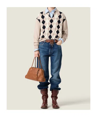 Miu Miu Collared Sweater Long Sleeves Regular Fit In Neutral