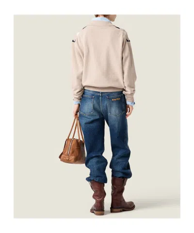 Miu Miu Collared Sweater Long Sleeves Regular Fit In Neutral