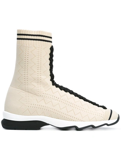 Fendi Beige Sock High-top Sneakers In Neutrals