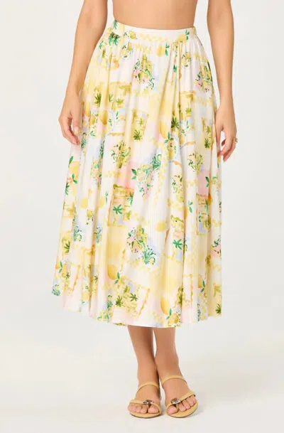 Astr Kaleigh Midi Skirt In Lemon Paradise In Multi