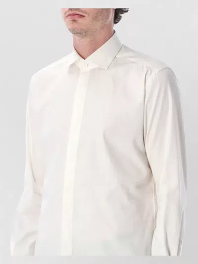 Xacus Ceremony Cotton Poplin French Collar Shirt In White