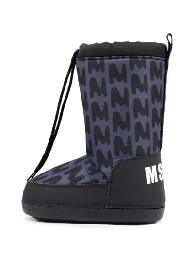 Msgm Monogram-print Drawstring Snow Boots In Multi