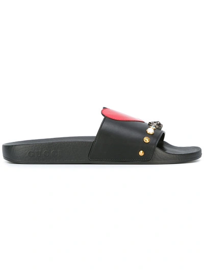 Gucci Pursuit Pool Slide Sandals In Black Multi