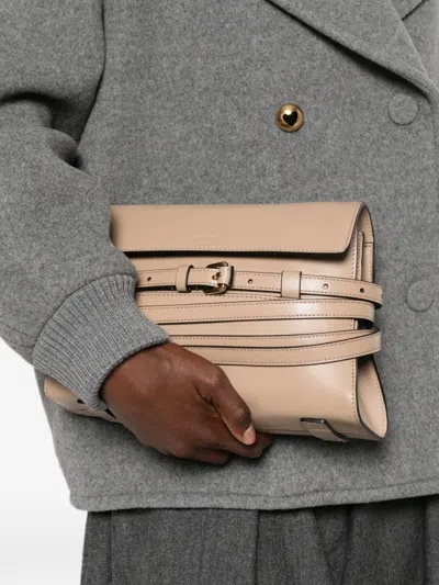 Moschino Belt Detail Rectangular Shoulder Bag In Brown